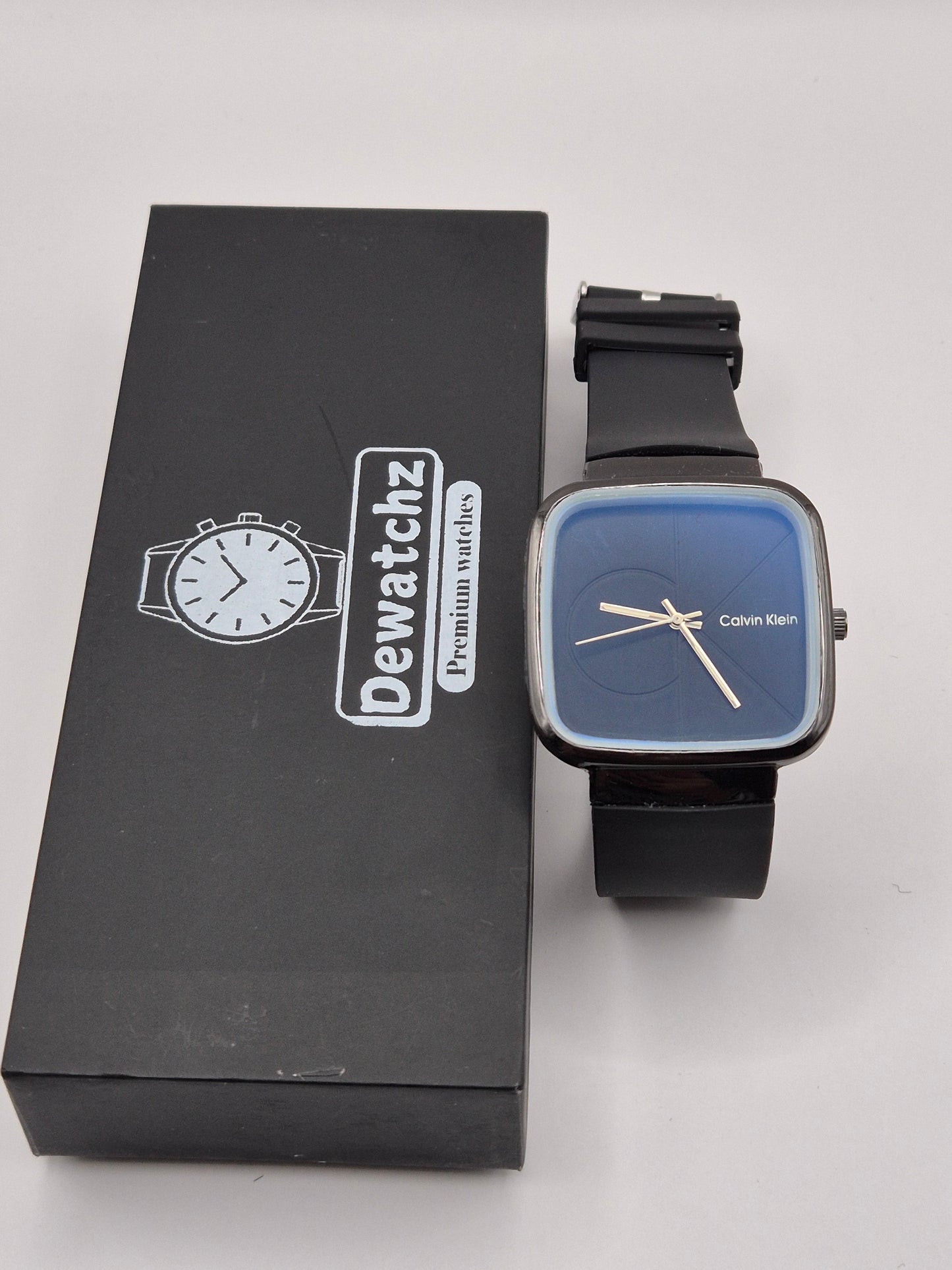 Calvin Klein Black Square Watch with Leather Band