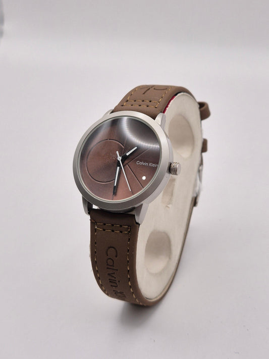 Calvin Klein  Watch with Brown Leather Band and Stylish Details!