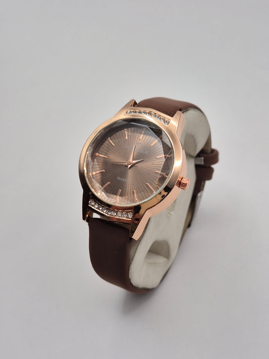Brown Leather and Gold Watch with Rhinestones!